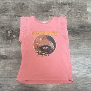 Girls pink flutter sleeve Ramones tee size 5